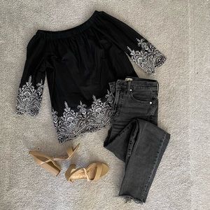 Off-the-Shoulder Zara Black Embroidered Top